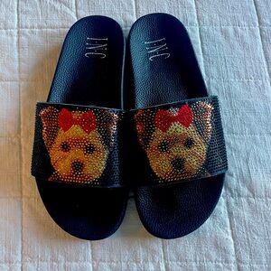 Like new INC. bling puppy dog face slides. Only been worn twice - indoors only.